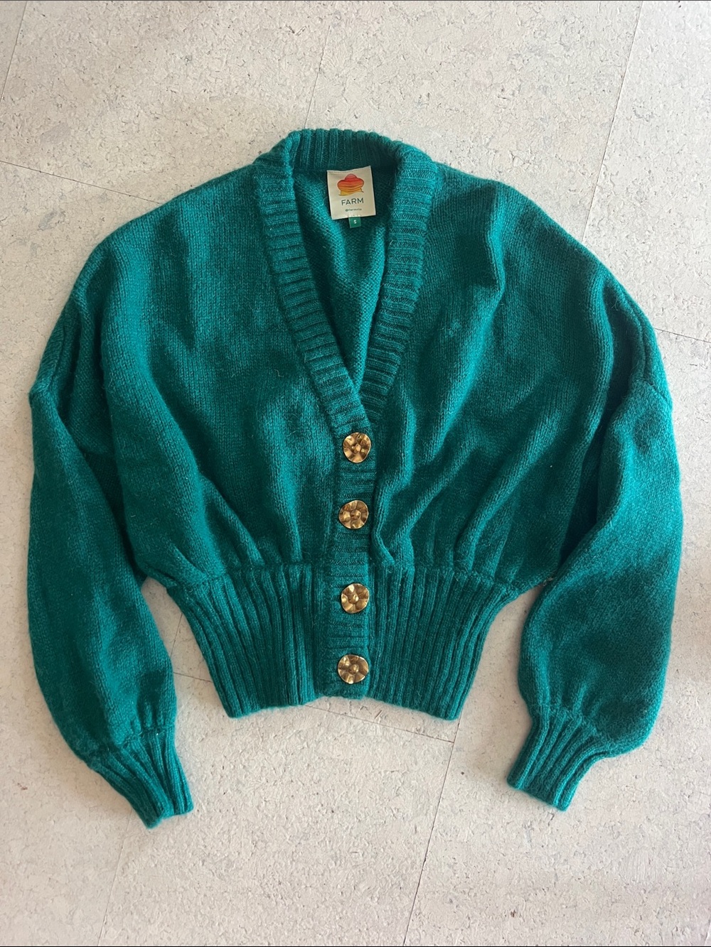 FARM Rio Teal Button-Front V-Neck Sweater
